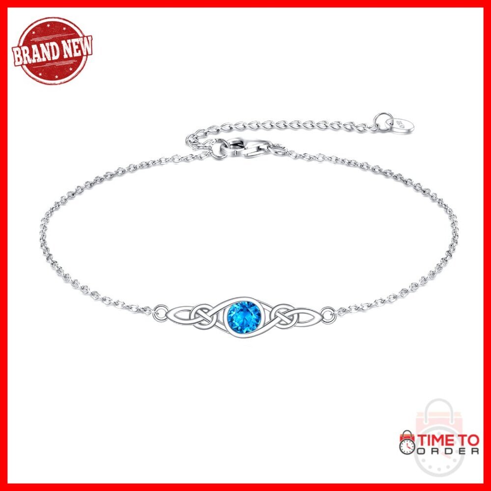 Sterling Silver Celtic Knot Bracelet with Birthstone, 9 Inch Link Chain